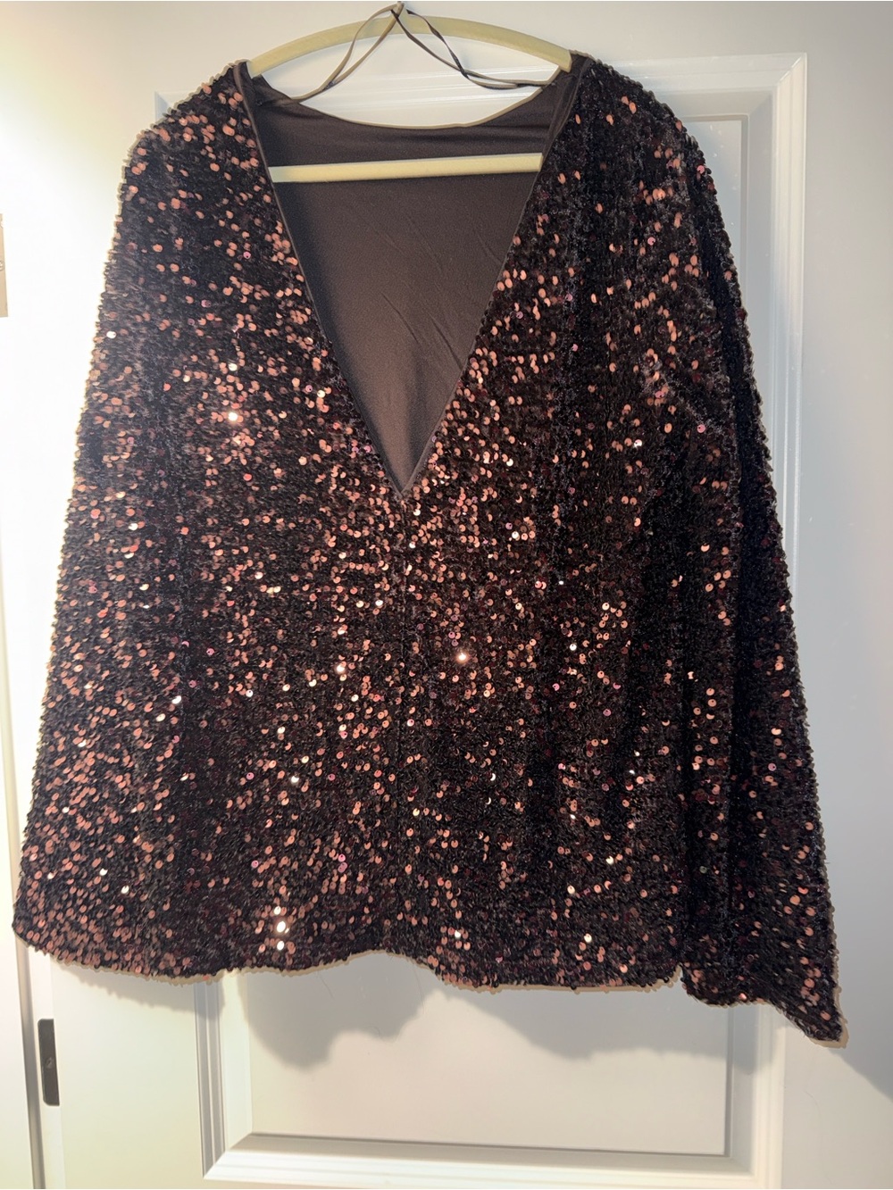 New with tag H&M Brown Sequin back V-Neck blouse XL